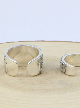 情侣古风纯银开口图腾戒指