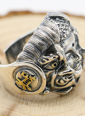 纯银佛魔古玩一念之间夸张戒指