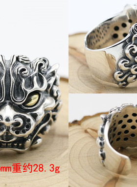 纯银貔貅龙头夸张配饰戒指