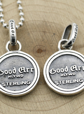 日韩风复古圆牌纯银毛衣链吊坠