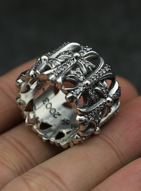 欧美风十字架复古宽面墓葬戒指