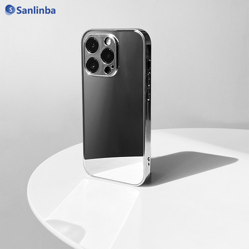 高级感玻璃镜子镜面适用于苹果iPhone18ProMax/17ProMax手机壳化妆镜极简简约16/15/14电镀银边13/12保护套 - 图0