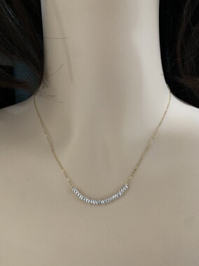 亮闪闪925银碎银子配美产14k包金细闪链可调节项链锁骨链