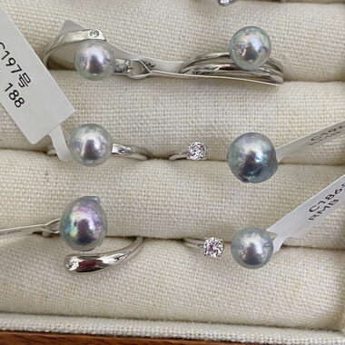 一物一图  海水真多麻珍珠戒指  925银开口戒可调节活口戒指指环