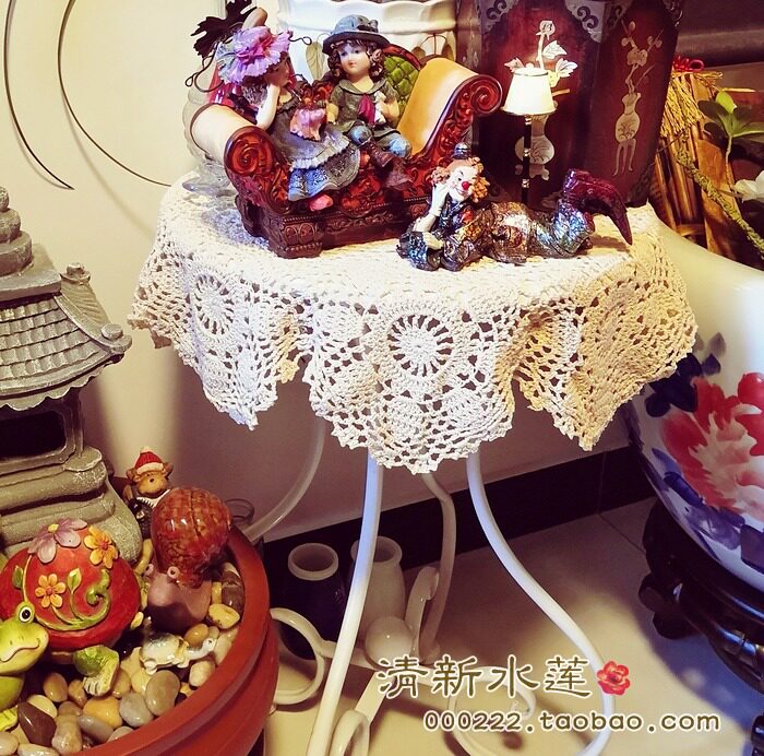 清新水莲手工钩织美式欧式田园复古怀旧纯棉沙发靠背巾茶几圆桌布,淘宝优惠券,粉丝福利购,淘宝优惠卷