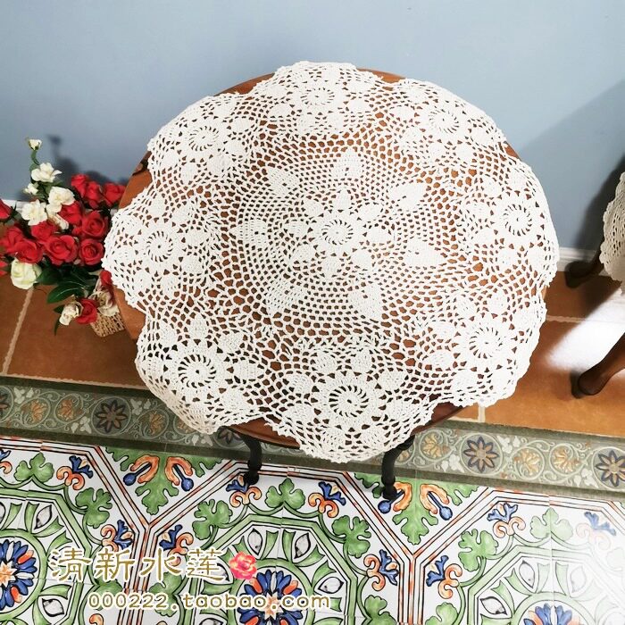 清新水莲手工钩织美式欧式田园复古怀旧纯棉沙发靠背巾茶几圆桌布,淘宝优惠券,粉丝福利购,淘宝优惠卷