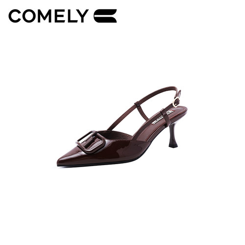 康莉商场同款细跟包头凉鞋女夏季优雅尖头真皮高跟时装凉鞋42122 - 图0