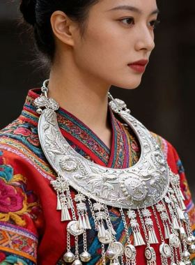 少数民服配饰项圈出售苗银项圈民族项链壮族项链苗族首饰流苏