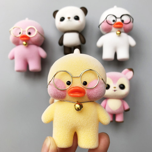 玻尿酸鸭可爱立体冰箱贴韩国植绒Q版动物小公仔吸磁性贴家居装饰 - 图1