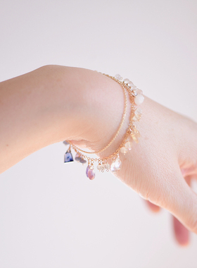 渐变色手链三合一草天然石双层女