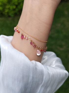 三合一草天然碧玺粉晶双层手链