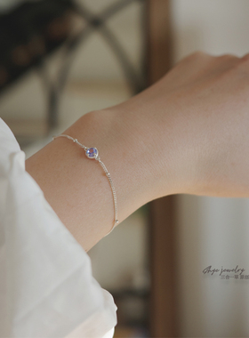 12月生辰石天然坦桑石纯银925银极简设计感小众气质幸运成功手链