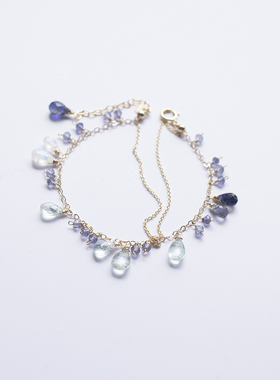 三合一草海蓝宝渐变色双层手链