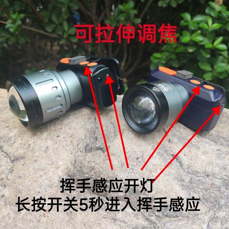 夜平安变焦头灯强光激光充电超亮户外小手电筒疝气感应超长续航