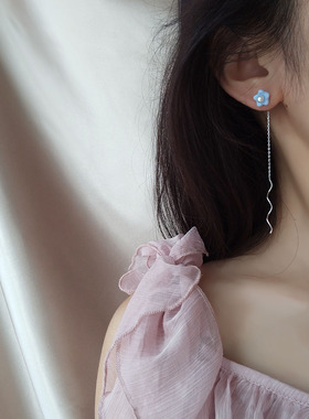 手工淡蓝琉璃花通体无耳洞花朵