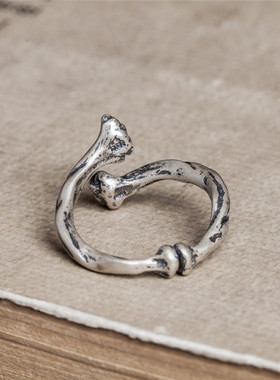 做旧骷髅骨头开口可调节复古戒指