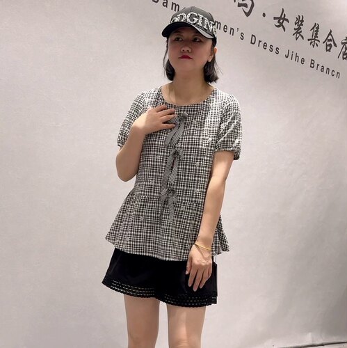 3775女权贵族初夏新品刺绣花图案蝴蝶结设计可爱减龄衫加大码女装 - 图0