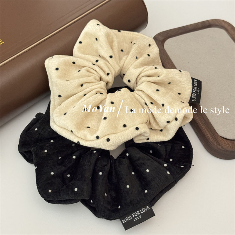 复古软糯波点绒绒大肠发圈韩版慵懒感低马尾发绳气质百搭头花头绳,淘宝优惠券,粉丝福利购,淘宝优惠卷
