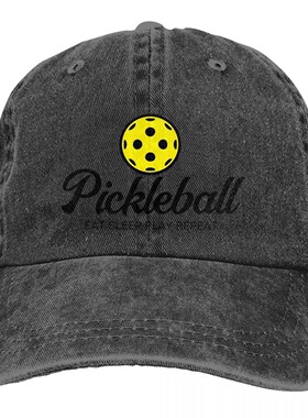 匹克球Pickleball黄色小球印花水洗棒球帽复古做旧鸭舌帽支持代发