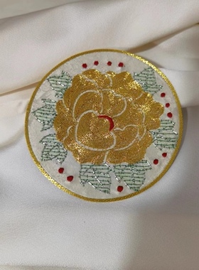 苏绣老绣片 牡丹花花鸟圆形布贴手工diy绣花布片衣服手工辅料杯垫