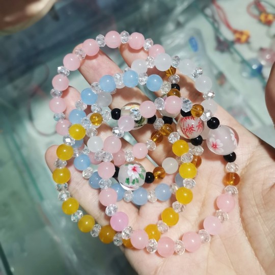 新款流行时尚简洁公主水晶内画串珠手链女2元店夜市货源手工绘制