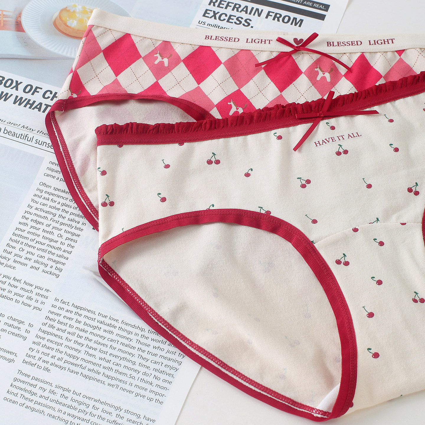 【5条99】甜心少女本命年红色樱桃菱格加长裆包臀A类好运女士内裤,淘宝优惠券,粉丝福利购,淘宝优惠卷