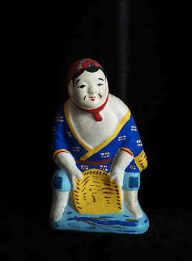 中古日本人物摆件陶制劳动人摆件