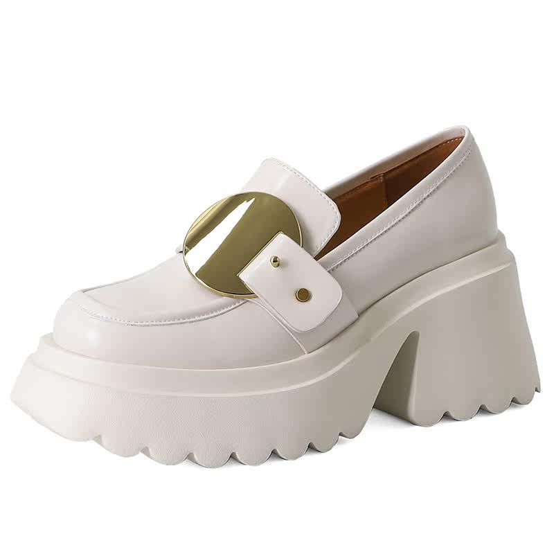 2024新款中性女鞋英伦金属粗跟休闲鞋真皮单鞋松糕厚底懒人鞋漆皮,淘宝优惠券,粉丝福利购,淘宝优惠卷