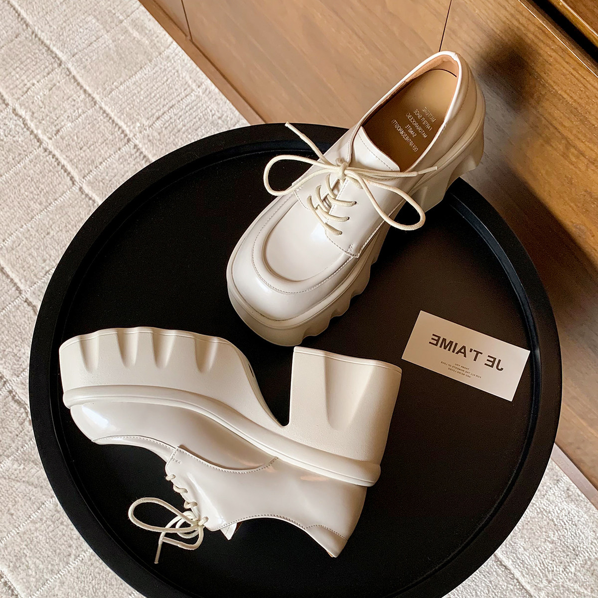 厚底增高女鞋粗高跟绑带休闲鞋全真皮四季单鞋松糕跟乐福鞋学院风,淘宝优惠券,粉丝福利购,淘宝优惠卷