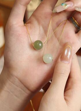 天然和田玉晴水转运珠项链18K金路路通搭配925翡翠玉石带证书发货