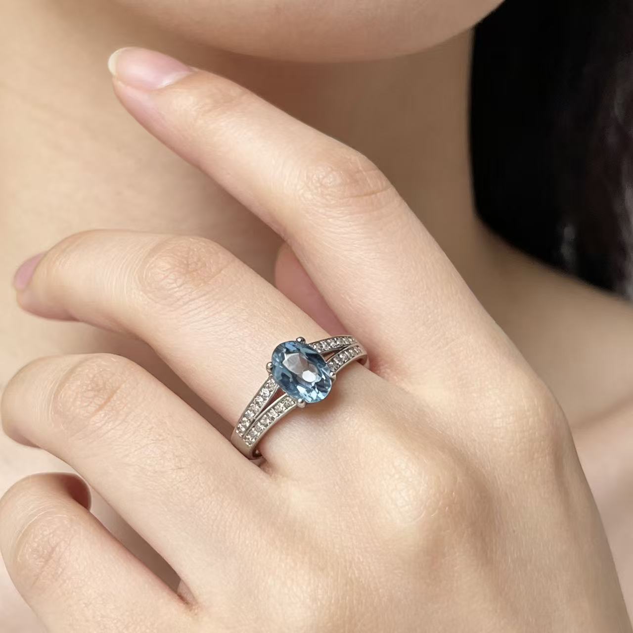 Collection of unique items, Gaohuotongtai, S925 sterling silver inlaid with gold, sun white crystal, amethyst, ocean blue colored gemstone ring