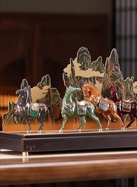 铜千秋骏业摆件昭陵六骏马摆件家居玄关桌面装饰工艺礼品