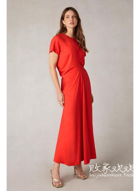 英国代购正品03.11 名品NEXT 女装新款 红色长款显瘦百搭连衣裙