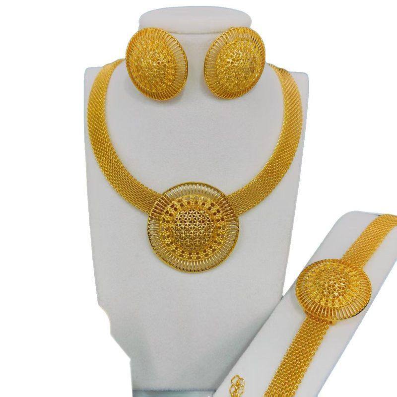 非洲中东迪拜24K金首饰套装新娘项链手链耳环戒指四件套饰品,淘宝优惠券,粉丝福利购,淘宝优惠卷