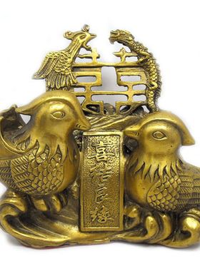 纯铜鸳鸯戏水摆件卧室美好祝福