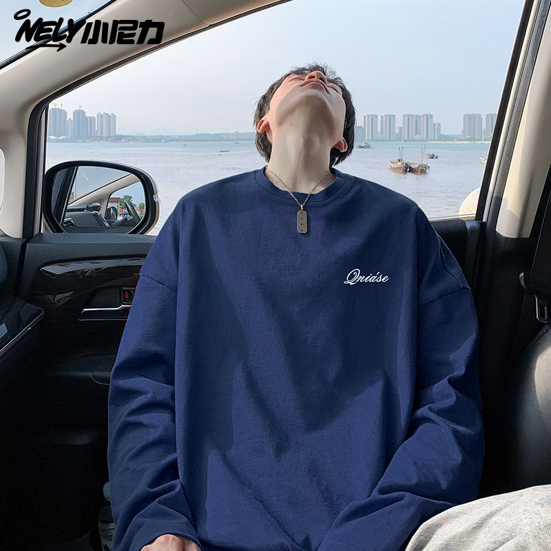 美式高街长袖T恤男秋季潮牌字母印花情侣卫衣复古圆领内搭打底衫,淘宝优惠券,粉丝福利购,淘宝优惠卷
