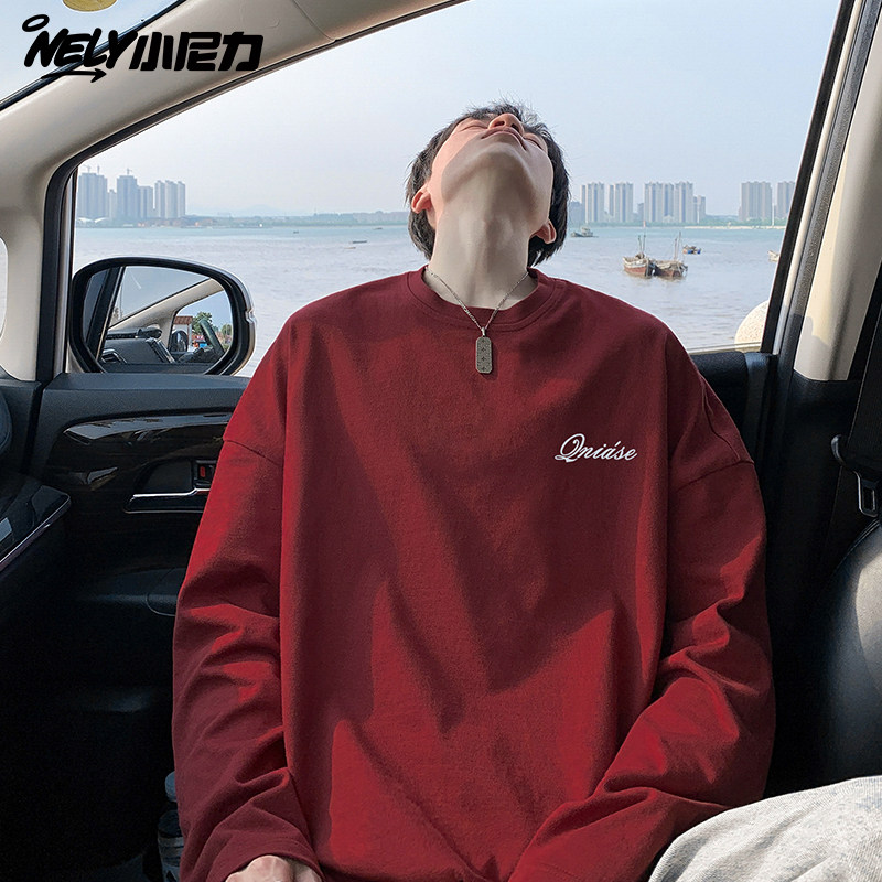 美式高街长袖T恤男秋季潮牌字母印花情侣卫衣复古圆领内搭打底衫,淘宝优惠券,粉丝福利购,淘宝优惠卷