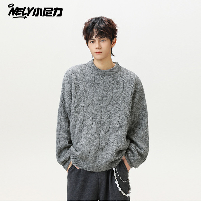 麻花毛衣男圆领秋冬潮牌宽松慵懒复古打底线衣港风潮流休闲针织衫,淘宝优惠券,粉丝福利购,淘宝优惠卷