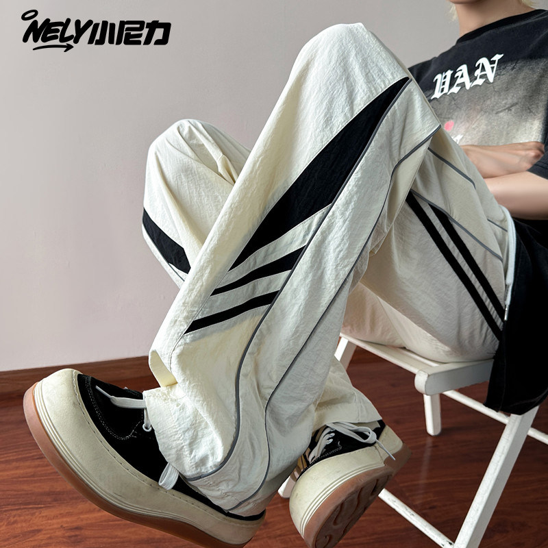 美式撞色伞兵冲锋裤男冬季嘻哈运动休闲直筒裤子潮流宽松阔腿长裤,淘宝优惠券,粉丝福利购,淘宝优惠卷