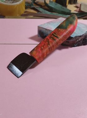 裁皮刀锋利双面开封大马士革龙鳞纹固化木刀柄手工制作皮具刀