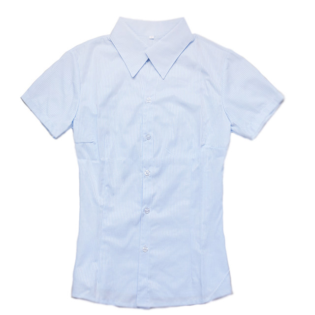 Spring and Summer SIZE White Shirt Female Slim Waist Virus Vertical striped shirt Short -sleeved OL long -sleeved workwear