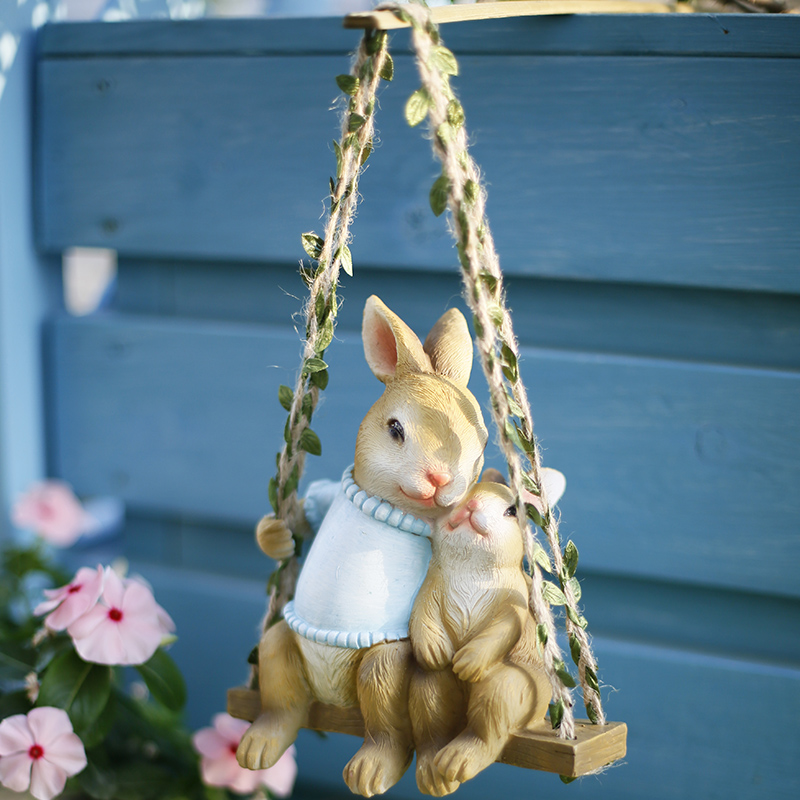 创意摆件兔子顶楼阳台动物挂件墙壁面上装饰挂饰庭院花园吊件布置-图1