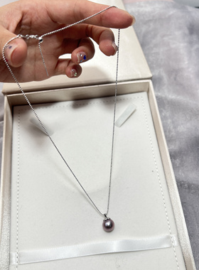 天然紫色系珍珠纯银极光豆豆链柿子头小山竹吊坠正圆强光