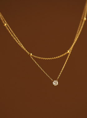 GGW 精美双链小钻钛钢项链 单钻小双层金珠锁骨链真空18K电镀短链