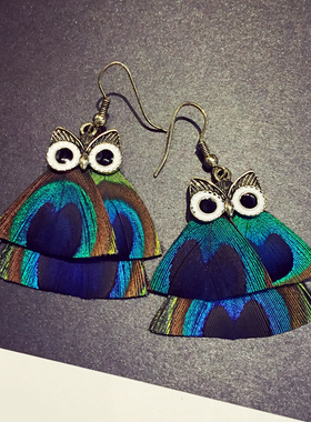 韩版百搭羽毛长款耳钉装饰项链