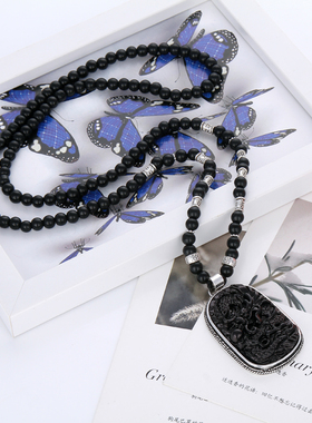 黑玛瑙泰国佛牌象神毛衣链新品