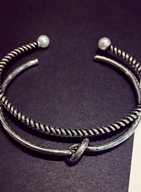 复古做旧麻花珍珠欧美日韩风手链