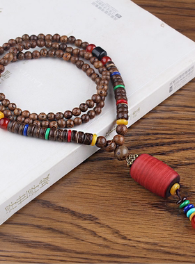 复古鸡翅木珠毛衣链长民族风百搭