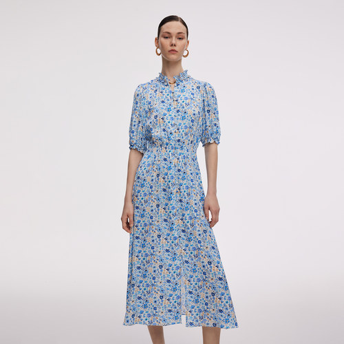 直降5折|歌莉娅真丝连衣裙女夏度假穿搭桑蚕丝碎花裙子 - 图1