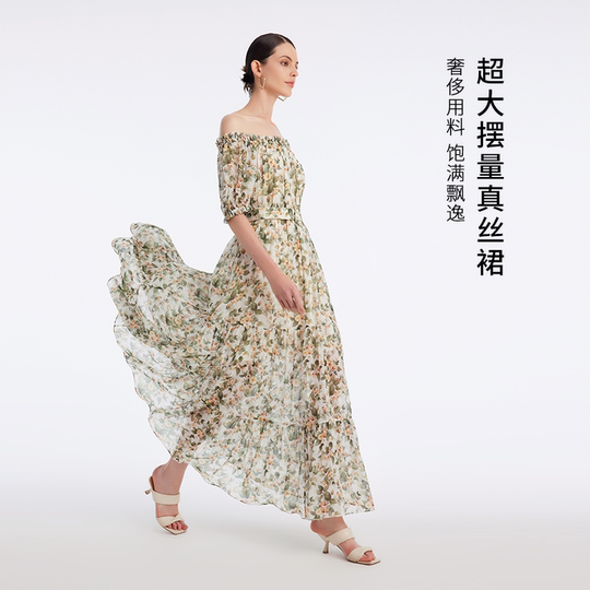 Gloria silk dress for women in summer floral long skirt